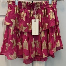LOVE SHACK FANCY Ruffle Mini Skirt Very Berry Size P B5