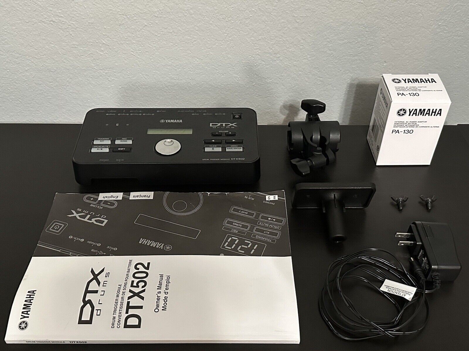Yamaha DTX502 Electronic Drum Module, TPCL-500 Clamp Mount, PA-130 Cable, Manual