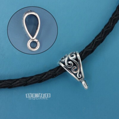 Antiqued Sterling Silver Scroll Pendant Bail Connector w/Open Loop 16mm #33474