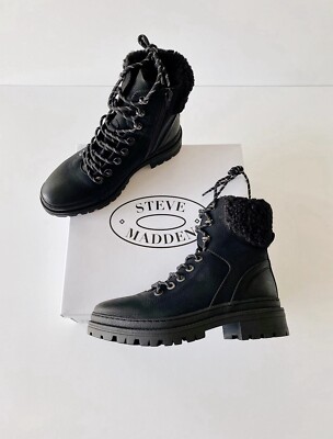 ✨New STEVE MADDEN Keystone Faux Fur Faux Leather Lace Up  display picture 3