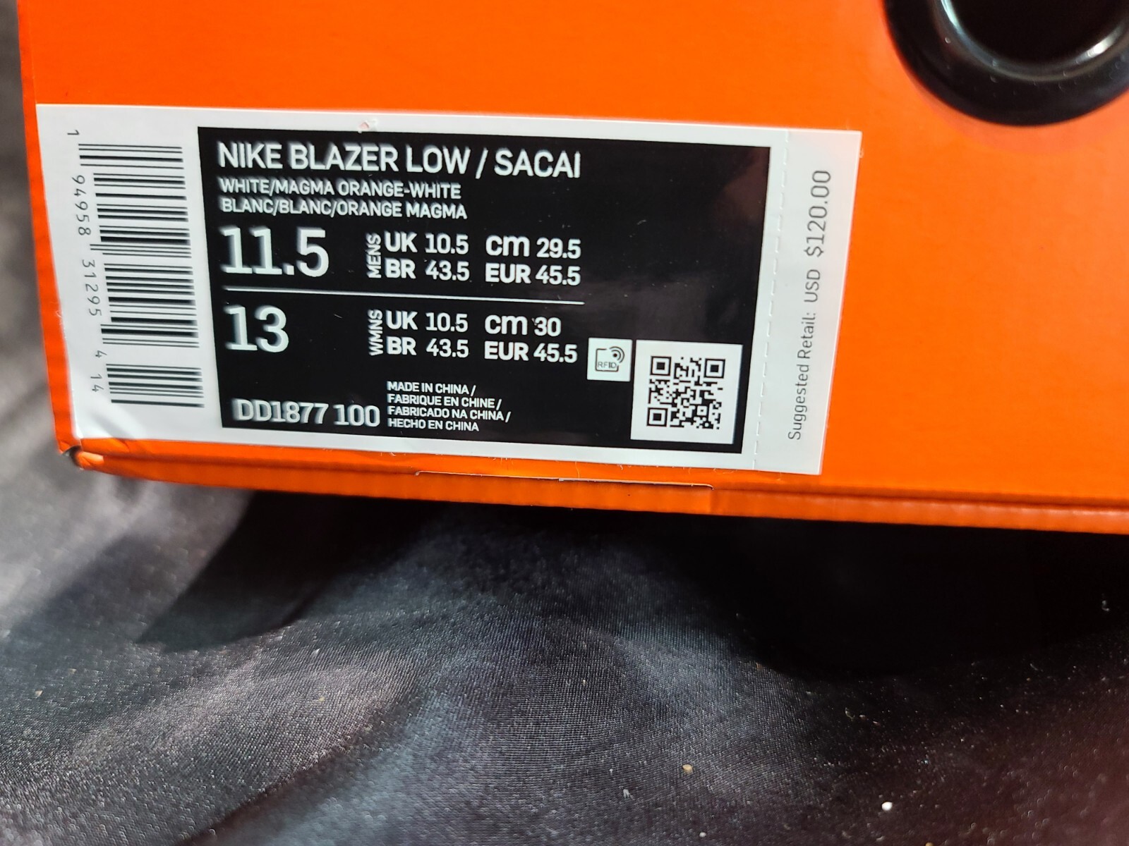 SACAI X NIKE Taglia 11 Nike Blazer Low x Sacai Magma Orange