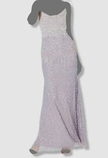 $329 Adrianna Papell Women's Purple Sequined Beaded Cowl Dress Gown Dress 12