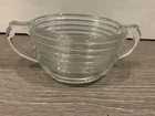 Vintage Clear Depression Glass Small Serving Bowl w Handles and Horizontal Ribs