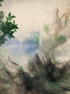 Vintage Mitte XXC gerahmt Original Abstrakt Aquarell Gemälde unsigniert Landschaft