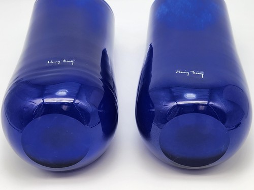 Henry Dean Belgian Blown Blue Art Glass Vase With Labels 12''H - Picture 9 of 9