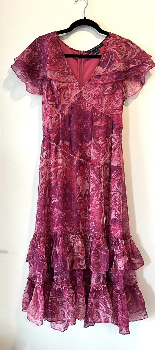 open lace back dress Rent French Connection Diana Verona Drape Frill Dress Coral Pink main image 1