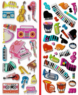 MUSIC 3D puffy Stickers  ????     Piano Harp Guitar Saxophone Drum Musik