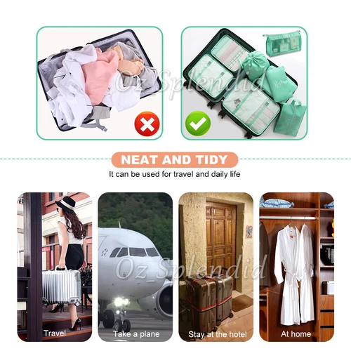 8PCS Packing Cubes Travel Pouches Luggage Organiser Suitcase Clothes Storage Bag - Picture 4 of 18