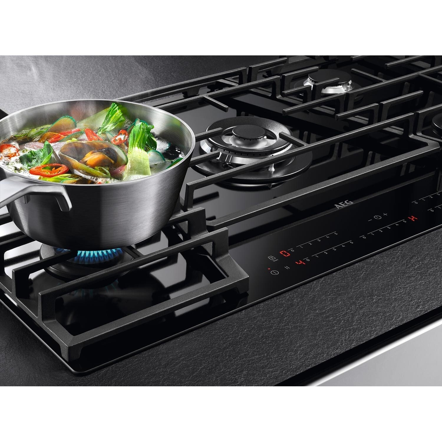 AEG 75cm 5 Burner GasonGlass Hob with Touch Control Black