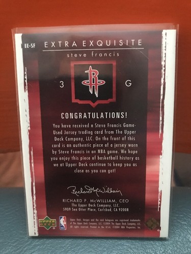 2003-04 Upper Deck Exquisite Steve Francis Extra Exquisite Jersey #’d 75 - Picture 2 of 2