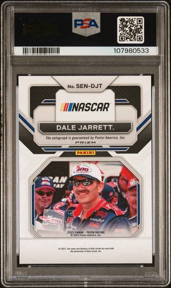 Panini Prizm Sensational Signatures 2023 blanco/5 Dale Jarrett #SEN-DJT automático PSA9 Foto 2 de 3