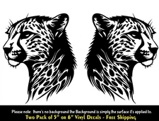 Cheetah / Leopard Rendering Mirrored 2 Pack Black Vinyl Decals Any Flat Surface