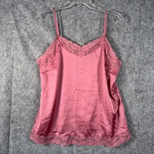 Y2K Ashley Stewart Camisole Tank Womens 14/16 Satin Lace Trim Rose Fairycore