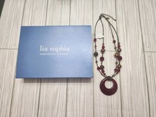 Lia Sophia Red Burgundy Gold Sopha Cinnabar 16-19 inch Necklace Circle Medallion