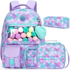 Cute Mermaid Backpacks for Girls Aesthetic Backpack for Elementary with Lunch...