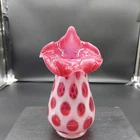 FENTON CRANBERRY OPALESCENT COIN DOT TULIP Jack in the Pulpit-JIP VASE 8" Tall