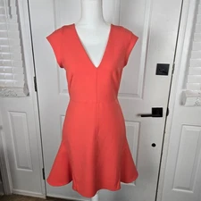 Halston Heritage Dress Size 4 Orange Coral Flutter Mini Fit Flare Cocktail Party