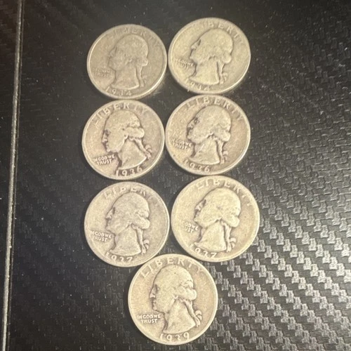 7 1934-1939 Silver Washington Quarters Circulated Uncertified US Coin Lot