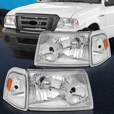 Chrome+Clear Pair Headlights Assembly Fits 2001-2011 Ford Ranger LH+RH Side