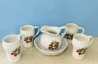 VTG Set McCoy Pottery Strawberry Country Pitcher~Wash Basin Bowl~4 Matching Mugs