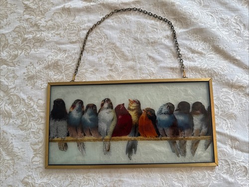 Vintage "EINE BARSCHE VON VÖGELN" VON HECTOR GIACOMELLI RÜCKGLAS GERAHMTES SCHILD
