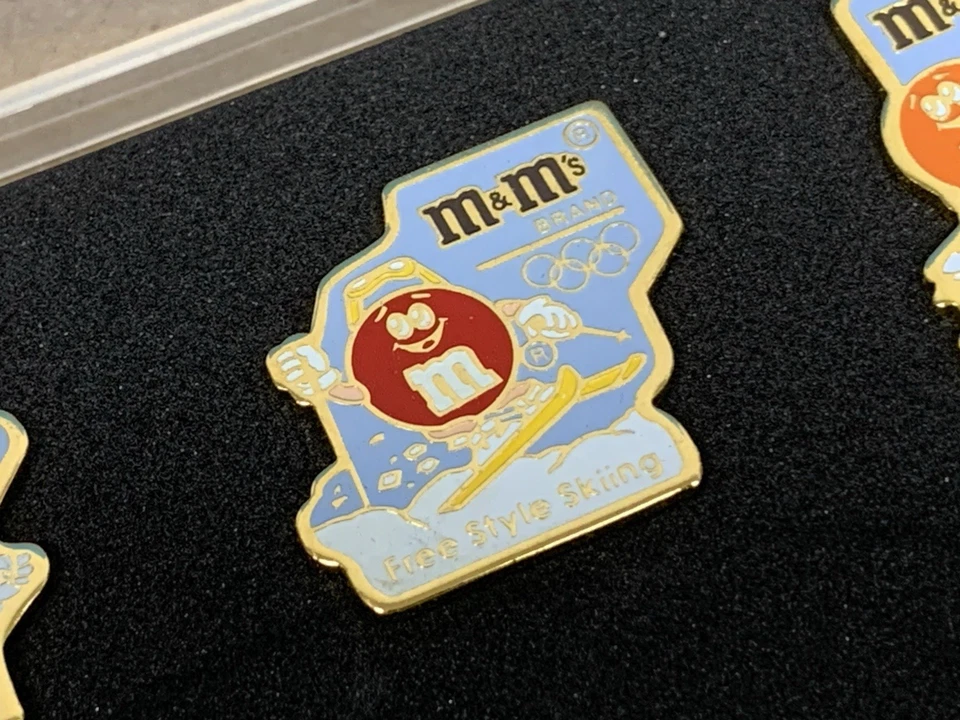 Vintage 1992 M&M's Olympic Games 6pc Collectible Pin Set in Acrylic Display Case - Image 4 of 4