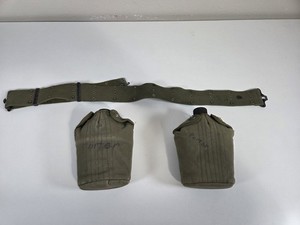 VINTAGE Canvas belt with Canteens (2) US Army Military AS IS Army Green