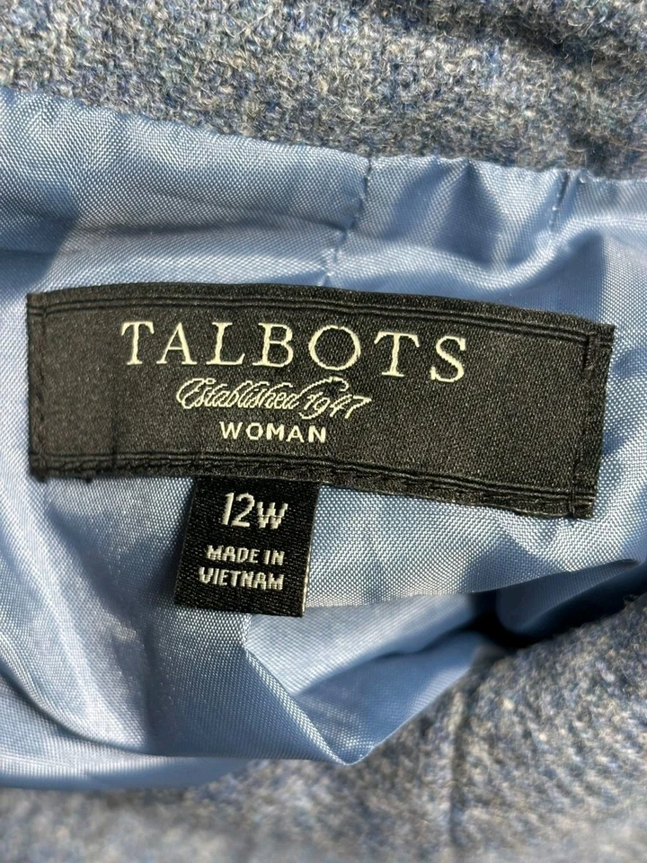 Talbots 100% шерсти пеплум плиссированные пуговицы куртка блейзер размер 12 Вт пыльный синий VN363 - Изображение 3 из 4