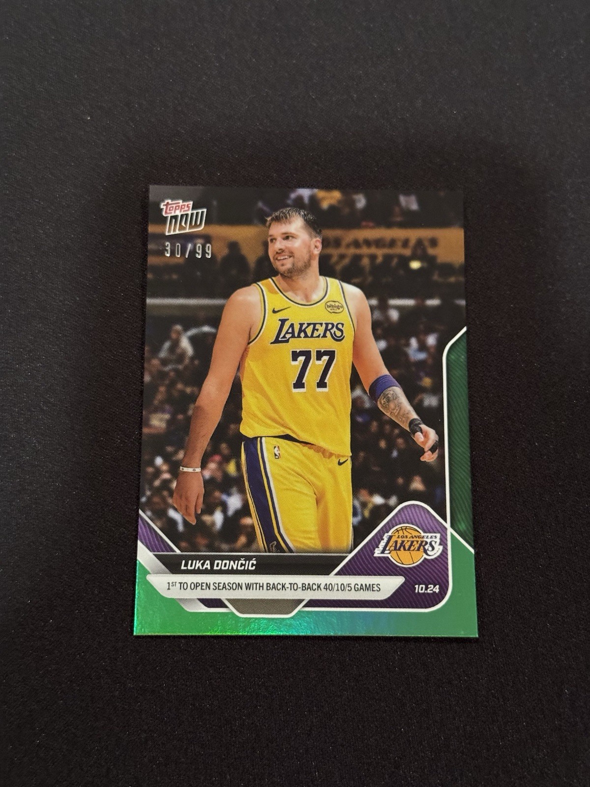 Luka Doncic B2B 40/10/5 Games 2025-26 NBA Topps NOW Card 24 Green Foil /99