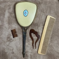 30s Lady Dresser Set- Comb Brush Mirror VTG Celluloid Tortoise Art Deco Vanity