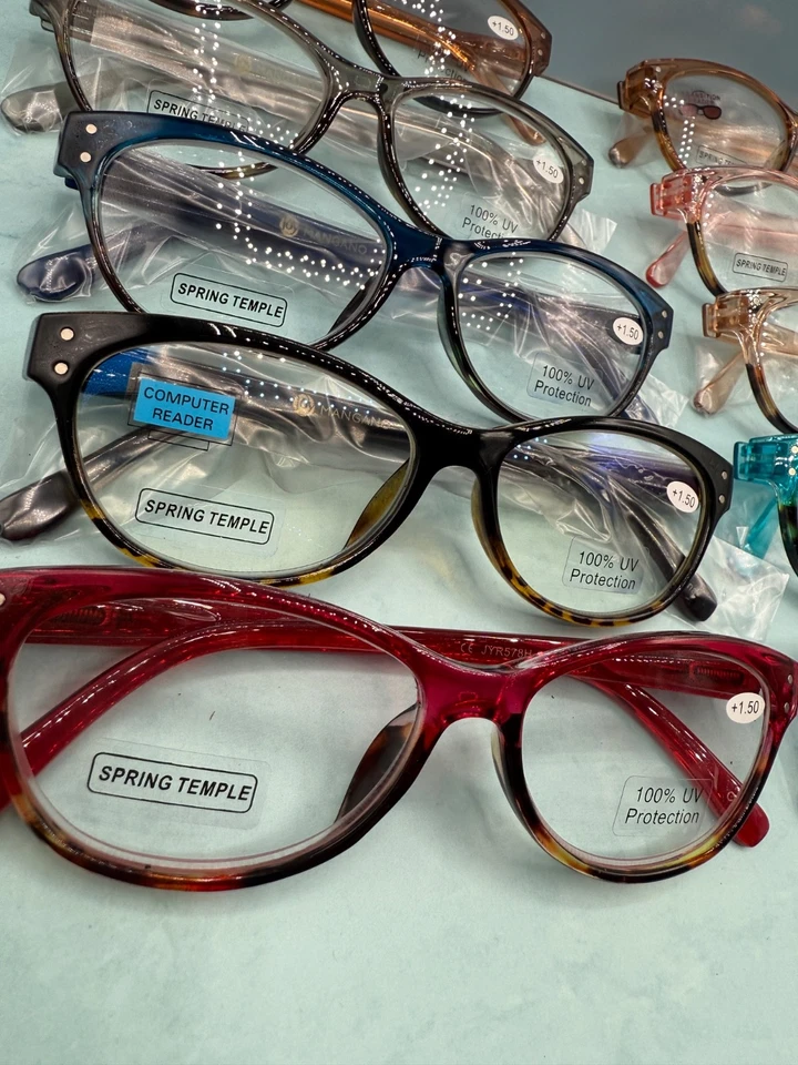 JUEGO DE 10 GAFAS DE LECTURA JOY MANGANO LECTOR OJO DE GATO FUERZA +1,00 VINTAGE Foto 3 de 4