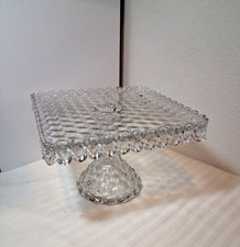 VINTAGE FOSTORIA SQUARE PEDESTAL CAKE PLATE PLATTER W/RUM WELL