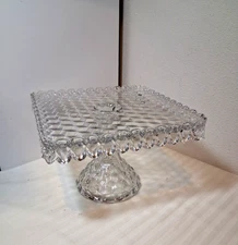 VINTAGE FOSTORIA SQUARE PEDESTAL CAKE PLATE PLATTER W/RUM WELL