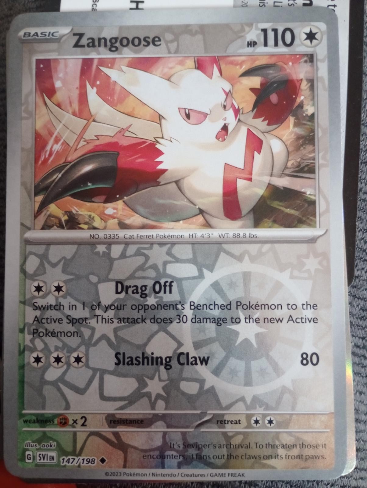 Zangoose 147/198 Scarlet & Violet Base Set Reverse Holofoil NM