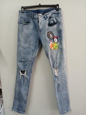 Young & Reckless LA Women's Denim Patches Jeans High Rise Size 31 Hippy