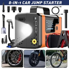 Car Jump Starter & Air Compressor 600A 10000mAh QC3.0 LED Light 12 Emergency Kit