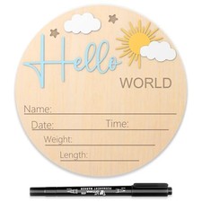 Baby Announcement Sign, Wooden Hello World Newborn Signs, Birth Announcement