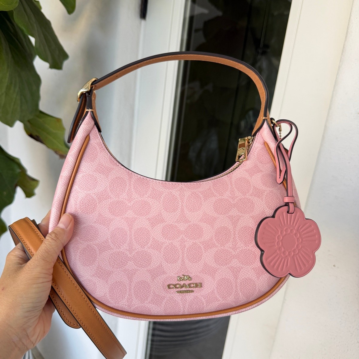 Coach CDW86 Emily Shoulder Bag Signature Canvas With Charms Powder