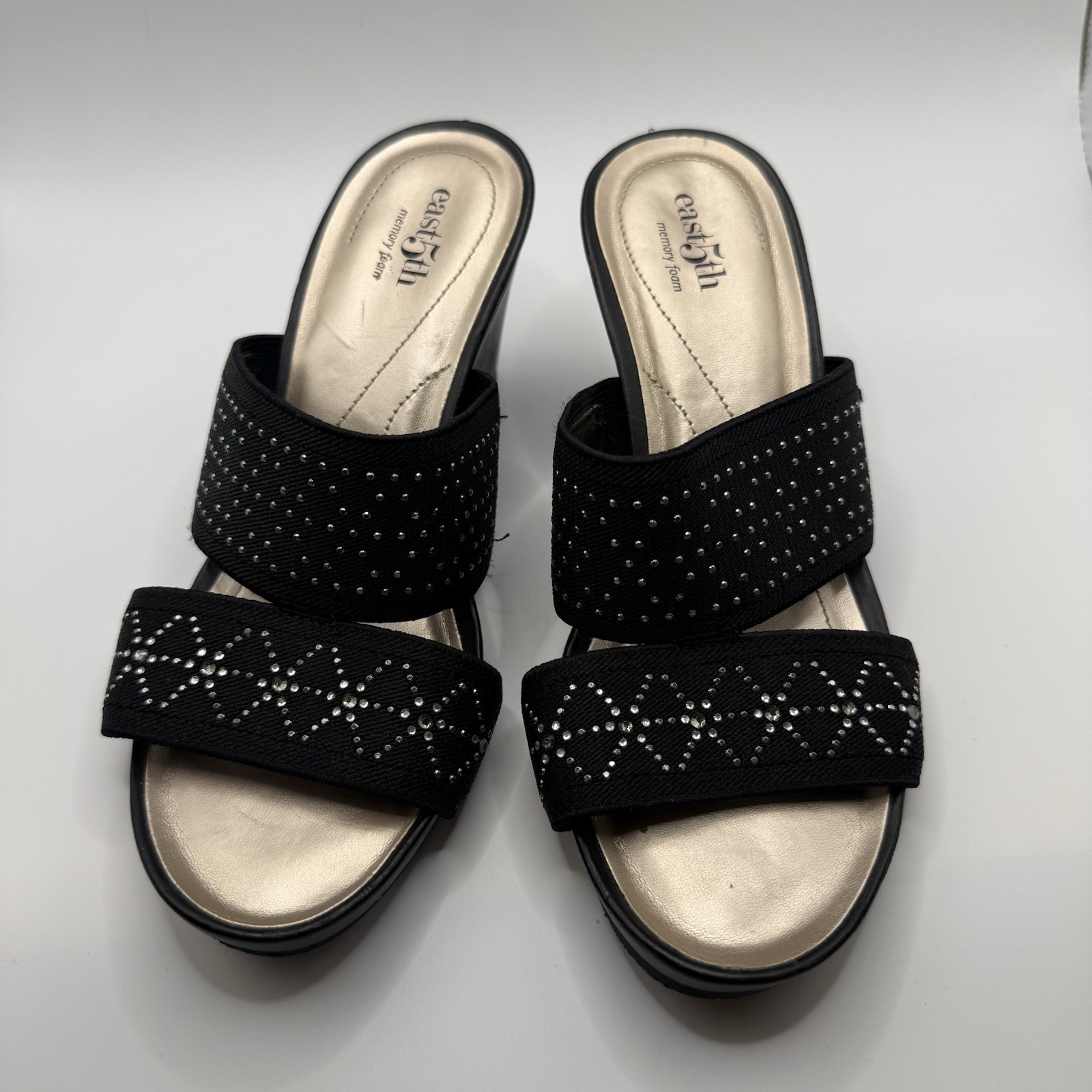 East 5th Vane Wedge Heel Sandal Women's Size 5M Black Studded Straps Slip On