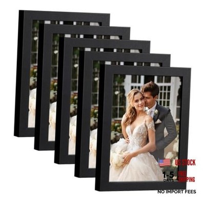 Picture Frame Set of 5 Frames Display Photo 3.5x5 with Mat or 4x6 Black