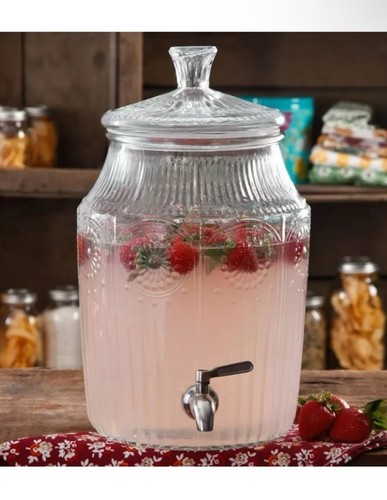 The Pioneer Woman ADELINE Clear Glass 2.1 Gallon Beverage Dispenser NEW