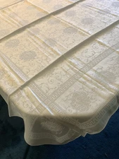 VTG 52x52" White Fine Linen Square Tablecloth Chrysanthemum Floral