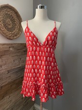 Forever 21 Red paisley print mini dress, adjustable straps  #babydoll #ruffle