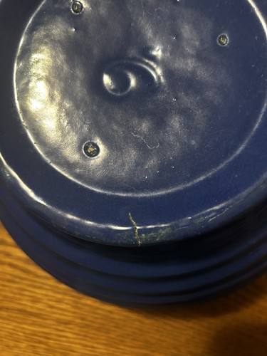 VINTAGE BAUER POTTERY RINGWARE COBALTO #9 CIOTOLA DI MISCELAZIONE 10 5/8" DIAMETRO 5 1/2" ALTEZZA - Foto 20 di 21