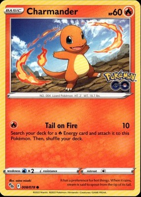 Charmander Common Pokemon GO 008/078 Fire Pokemon Card