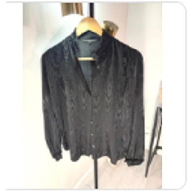Kobi Halperin blouse black woodgrain xs ruffle neck detail french style elevated