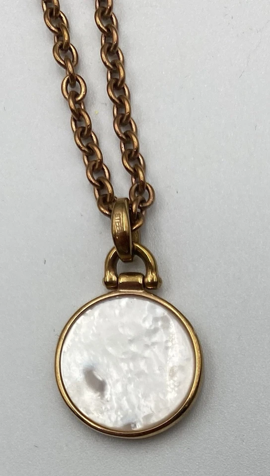 Fossil White Mother-of-Pearl Necklace Copper Tone Chain Minimalist - Image 3 of 4