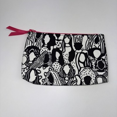 Ipsy X epcWitte Cosmetic Make-Up Bag Pouch Black & White Faceless Heads 2018