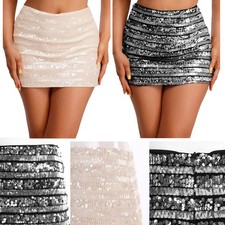 Women Dancewear Festival Miniskirt Party Skirts Costume Shiny Latin Sequin Rave
