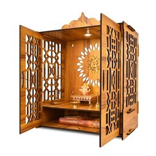 Wall Mounted Wooden DIY LED Temple with Door for Home (Size: 21 X 16 X 10 Inch)